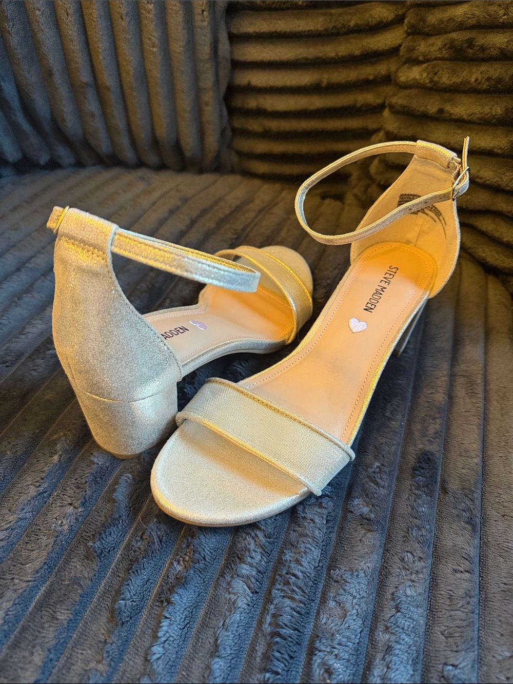 Steve Madden Metallic Gold Ankle-Strap Block Heel Sandals